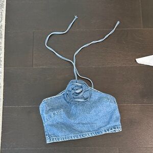 Lovers + Friends Blue Denim Halter Top